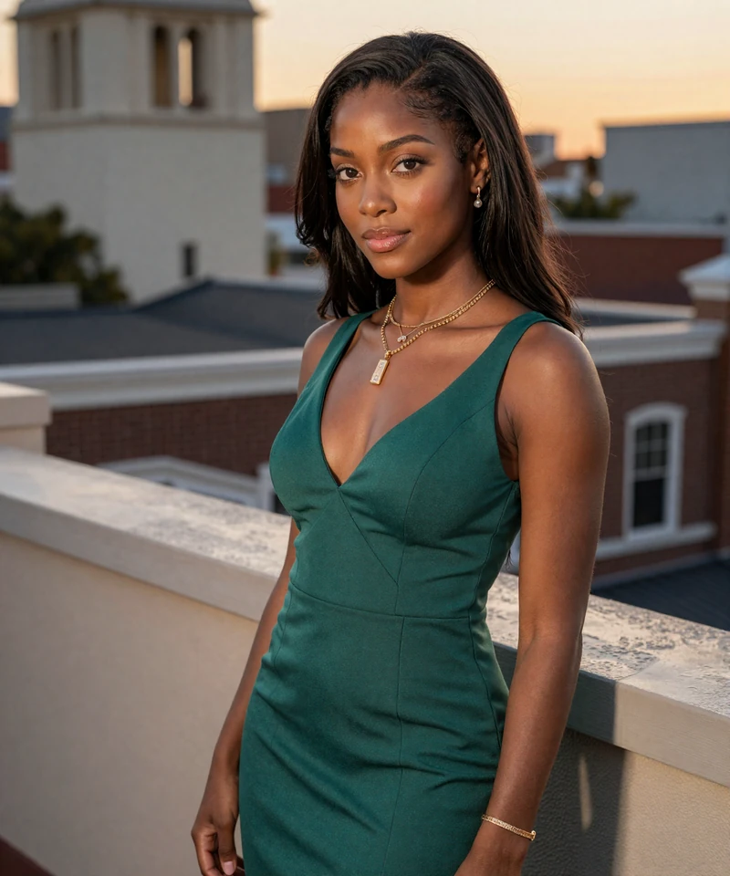 Stylish Black woman on a San Diego rooftop representing premium sugar baby San Diego dating