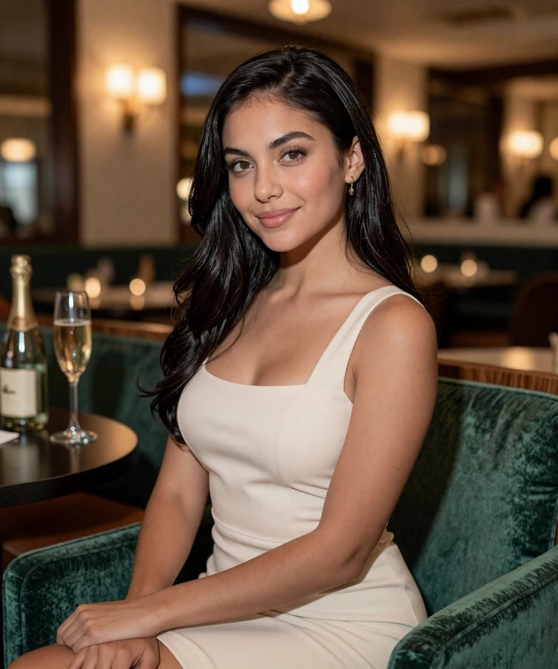 Elegant brunette woman in a San Antonio restaurant lounge featured on a sugar daddy San Antonio page