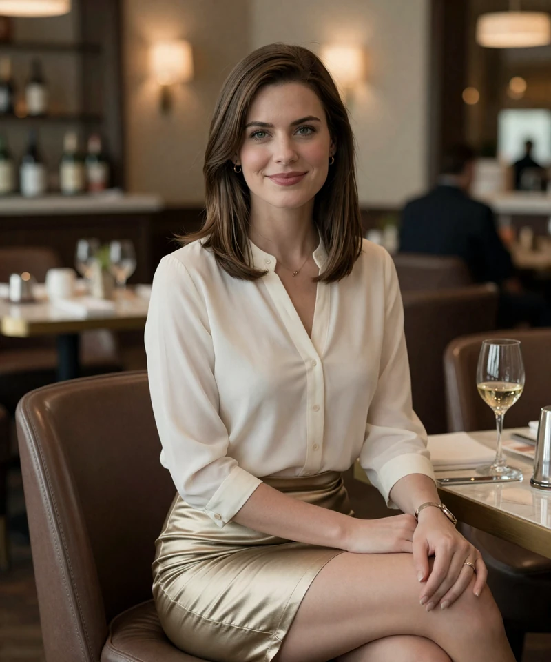 Elegant brunette woman in an Indianapolis restaurant lounge featured on a sugar daddy Indianapolis page