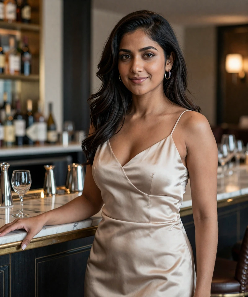 Stylish South Asian woman in Boston Seaport shown as a private local dating match