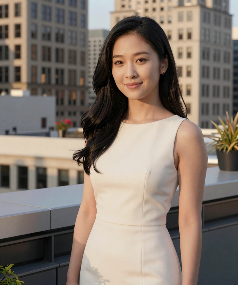Stylish woman on a Portland rooftop terrace shown as a premium local dating match