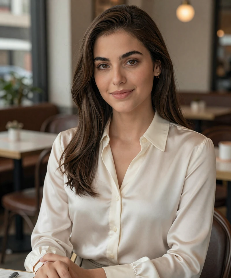 Elegant brunette woman in a refined Miami lounge featured on a sugar daddy Miami page