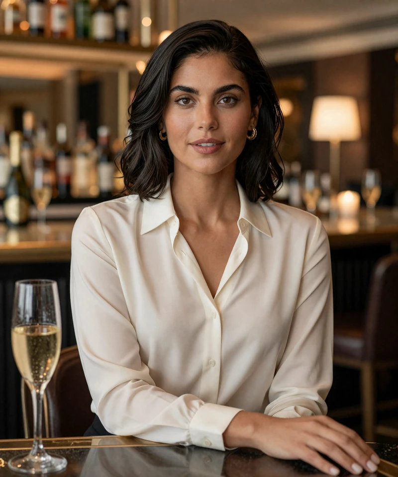 Attractive Latina woman in a Midtown Atlanta hotel bar shown as a private local dating match