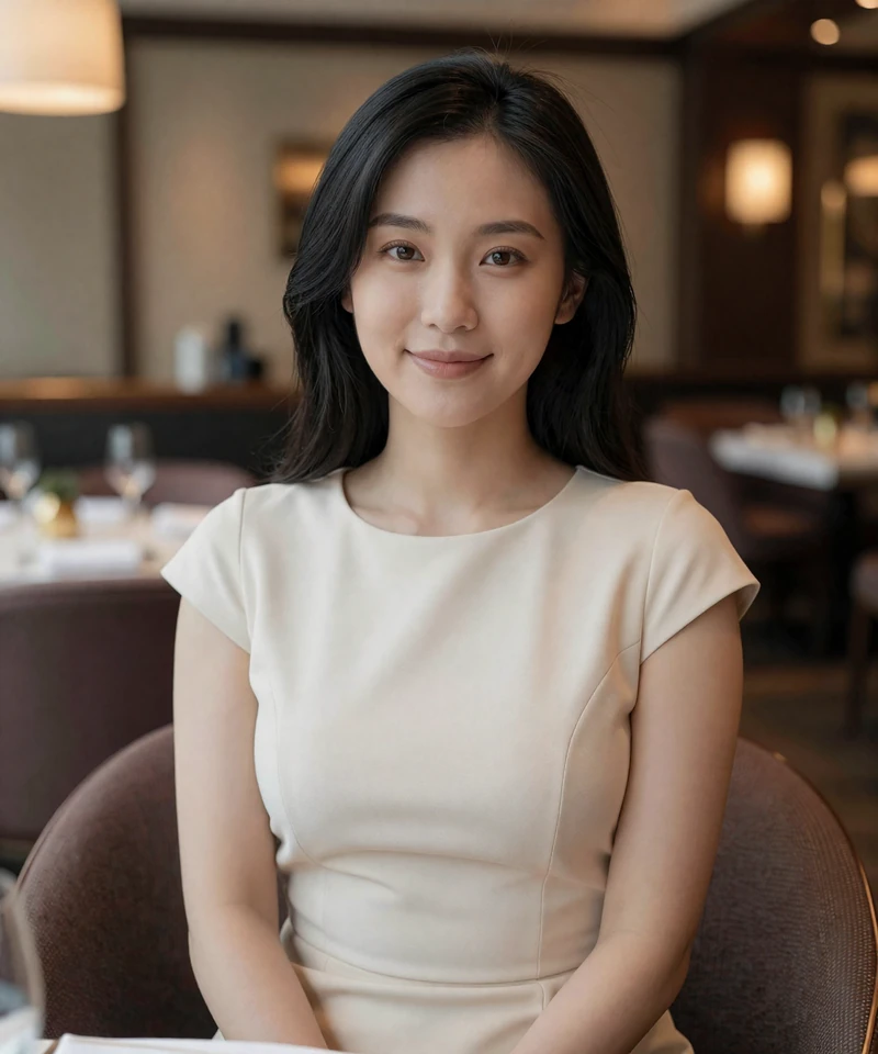 Elegant Asian American woman in a luxury Chicago restaurant featured on a sugar daddy Chicago page