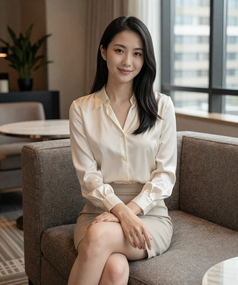 Elegant Asian American woman in a Seattle lounge featured on a sugar baby Seattle page